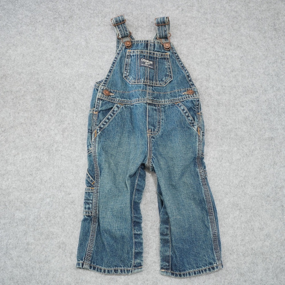 OshKosh 12M Overalls Baby Boy Blue Excellent Denim Bib Vestbak Utility